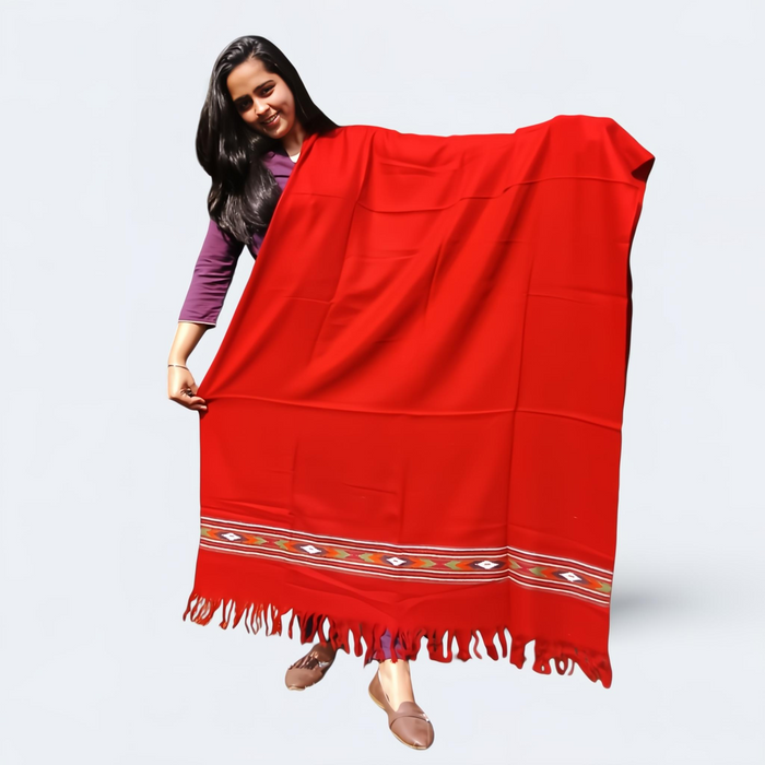 Red Woolen Shawl | Traditional Design with Fringe | For Women - Mojopanda Organic  Store
