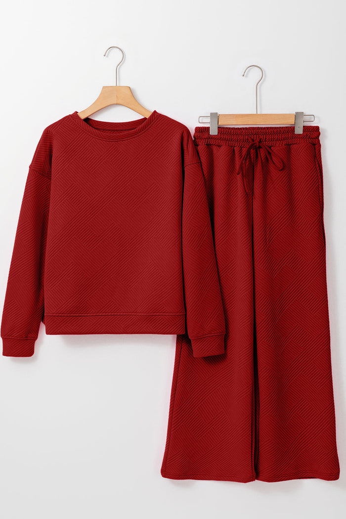 Relaxed Fit 2-piece Textured Top and Bottoms Co-ord set - Two Piece Sets/Pant Sets