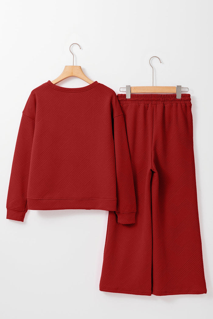 Relaxed Fit 2-piece Textured Top and Bottoms Co-ord set - Two Piece Sets/Pant Sets