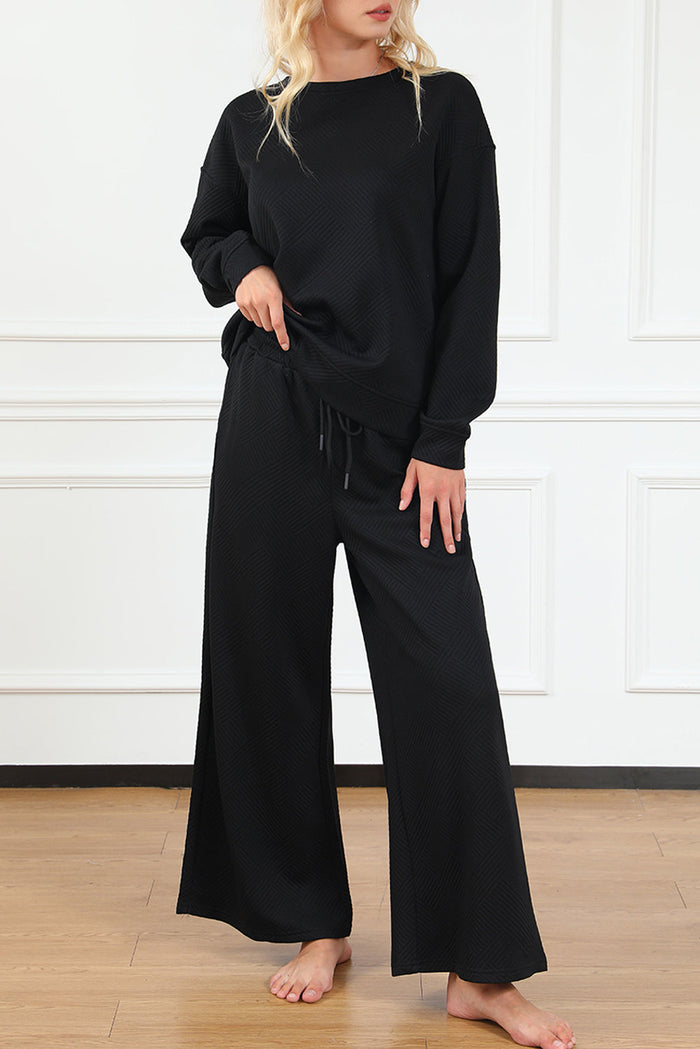 Relaxed Fit 2-piece Textured Top and Bottoms Co-ord set - Two Piece Sets/Pant Sets