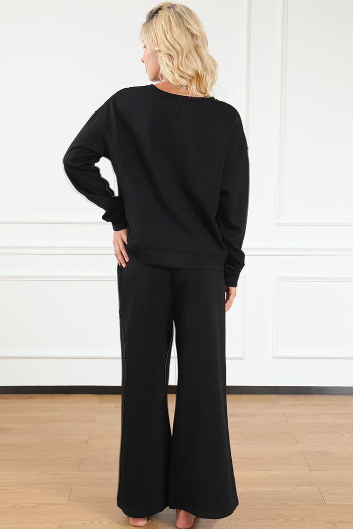 Relaxed Fit 2-piece Textured Top and Bottoms Co-ord set - Two Piece Sets/Pant Sets