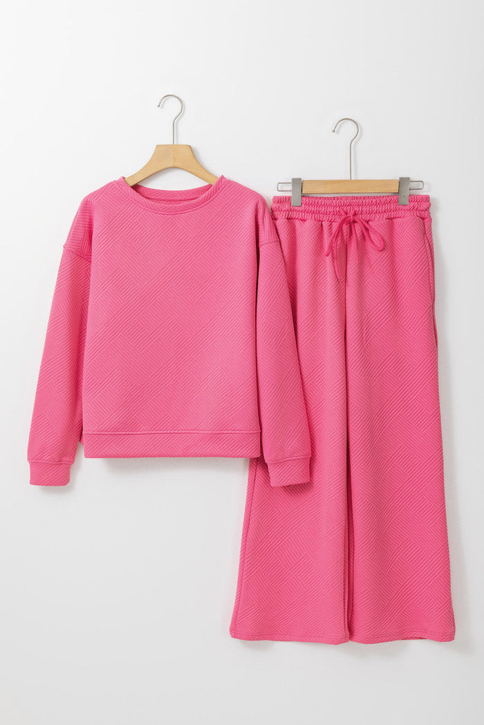 Relaxed Fit 2-piece Textured Top and Bottoms Co-ord set - Two Piece Sets/Pant Sets