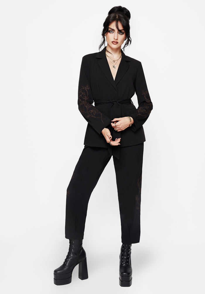 Renita Embroidered Belted Blazer