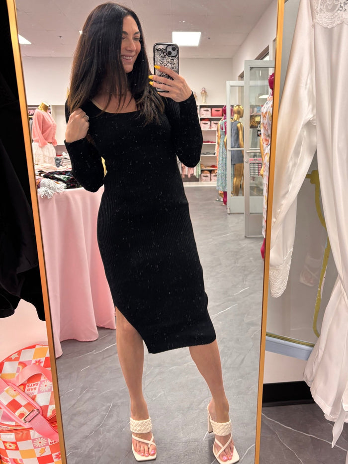 Ribbed Sweater Dress Black - Intimate Whispers