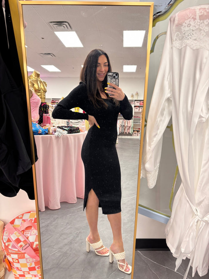 Ribbed Sweater Dress Black - Intimate Whispers