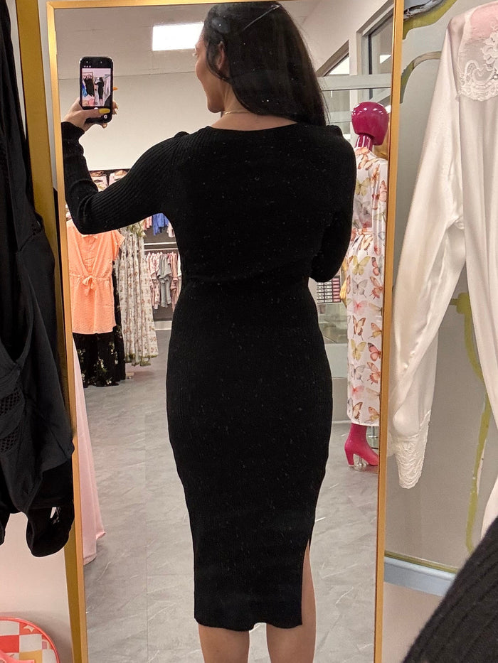 Ribbed Sweater Dress Black - Intimate Whispers