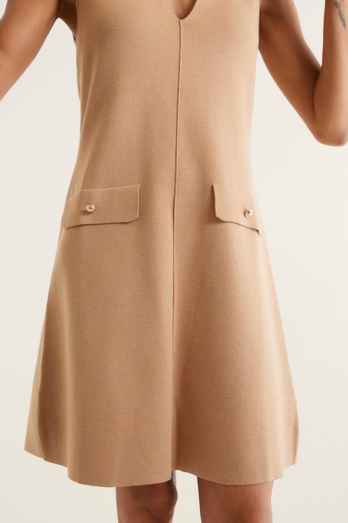 Rochelle Crepe Knit Dress In Tan