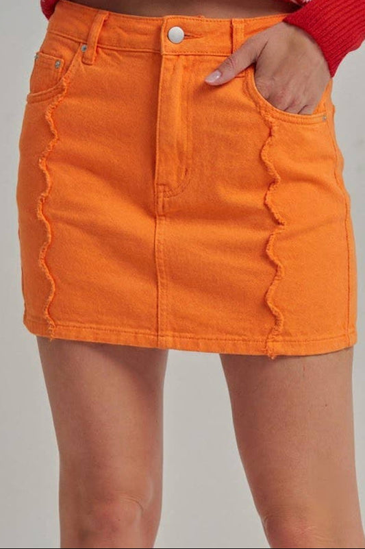 Rocky Top Scallop Edge Orange Denim Mini Skirt