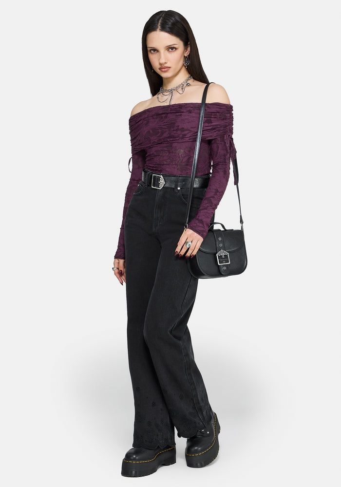 Rosamoth Buckle Crossbody Satchel Bag - Black