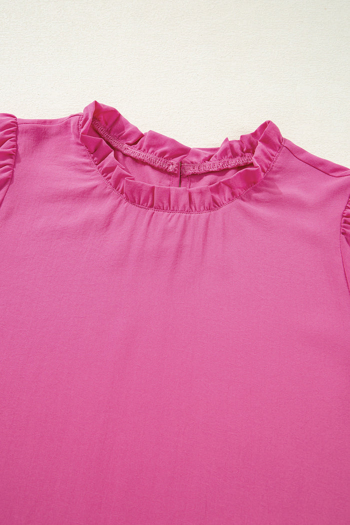 Rose Solid Colour Smocked Puff Sleeve Blouse - Tops/Blouses & Shirts