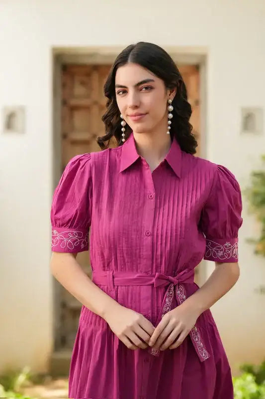 Rosewood Embroidery Cotton Shirt Dress