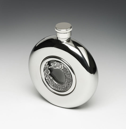 Round Whiskey Hip Flask with Glass Center and St. Mark/Lion Design