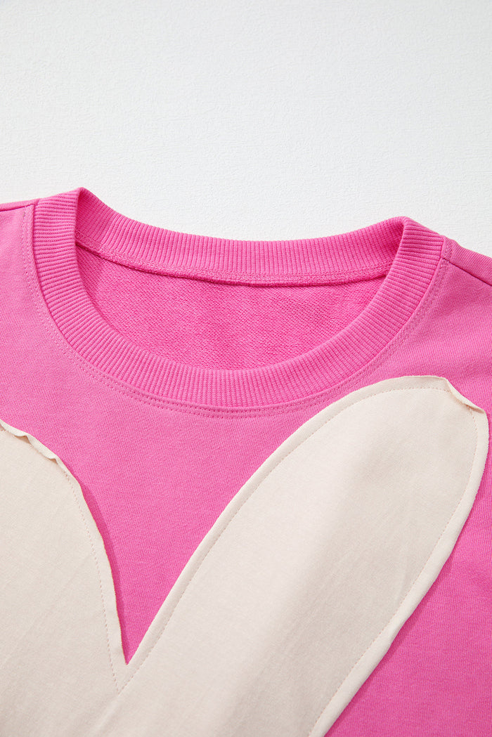 Sachet Pink Contrast Flower Drop Shoulder Loose T Shirt - Tops/Tops & Tees