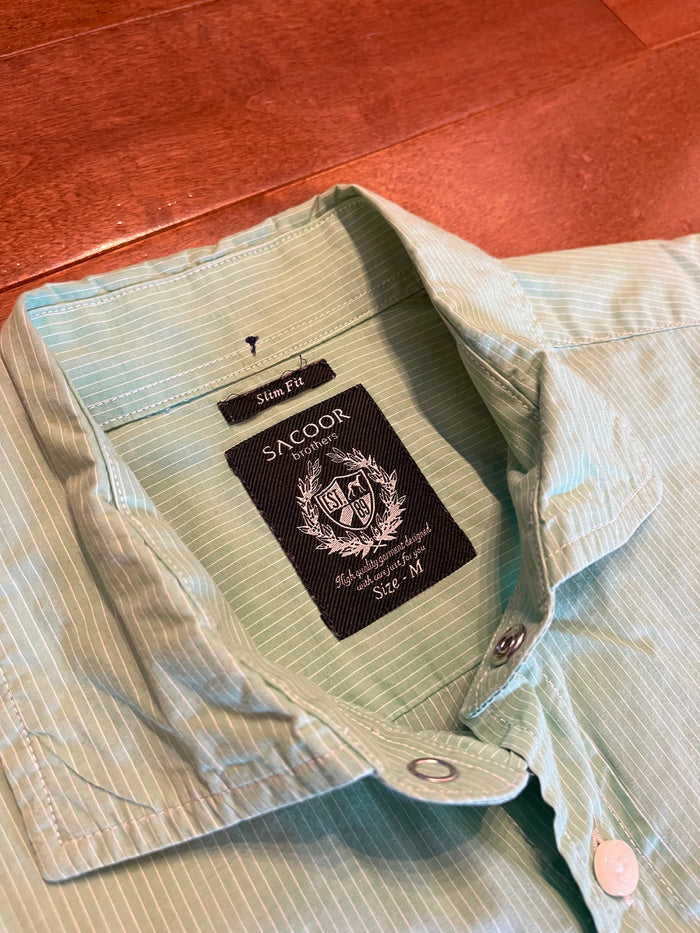 Sacoor Brothers Slim Fit Pinstripe Shirt – Mint Green (Pre-owned)