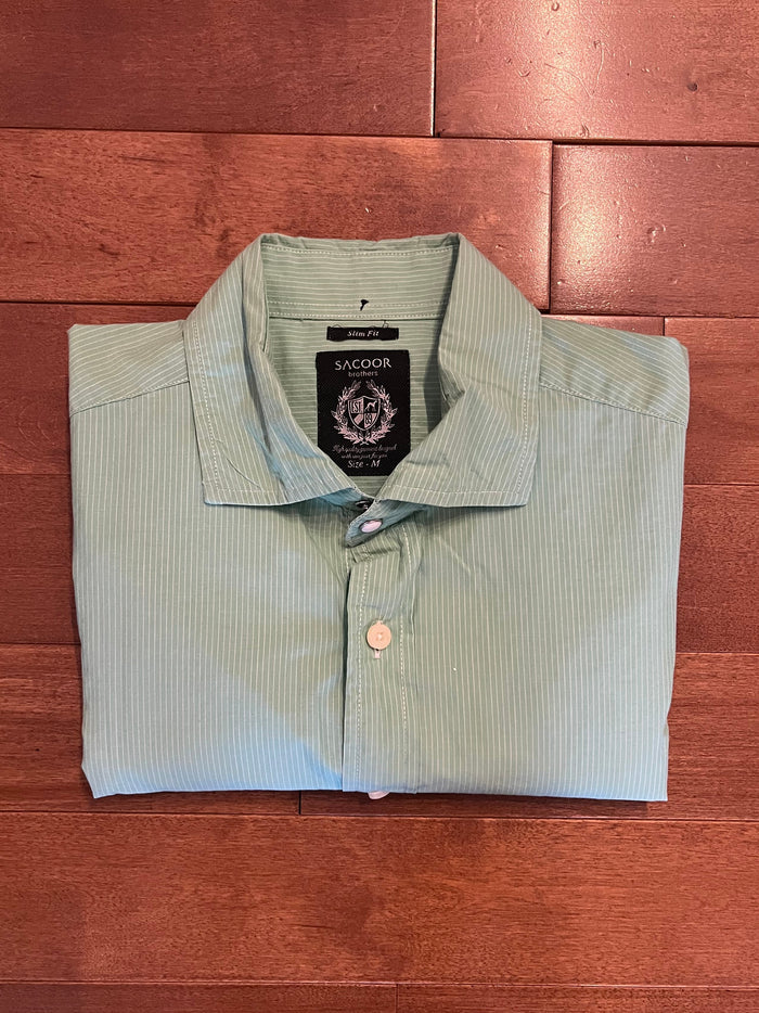 Sacoor Brothers Slim Fit Pinstripe Shirt – Mint Green (Pre-owned)
