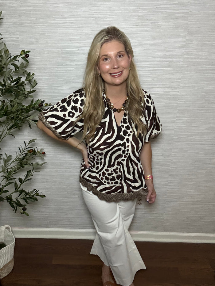 Safari Noir Mixed Animal Print Blouse