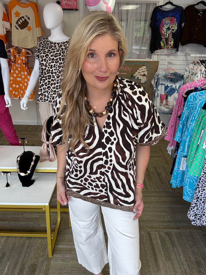 Safari Noir Mixed Animal Print Blouse