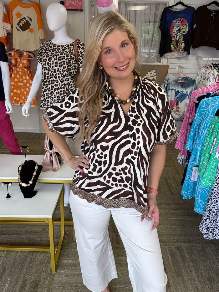 Safari Noir Mixed Animal Print Blouse
