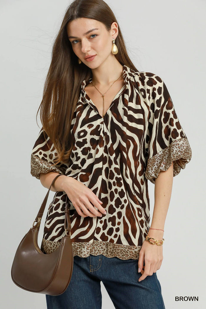 Safari Noir Mixed Animal Print Blouse