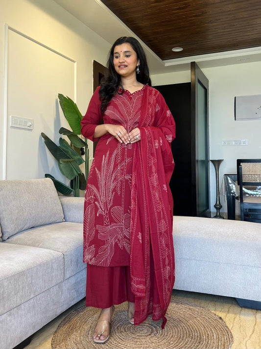Sakshi Printed Pure Cotton Suit- Maroon