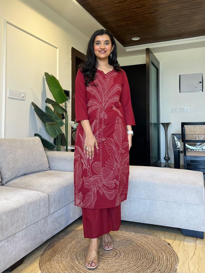 Sakshi Printed Pure Cotton Suit- Maroon