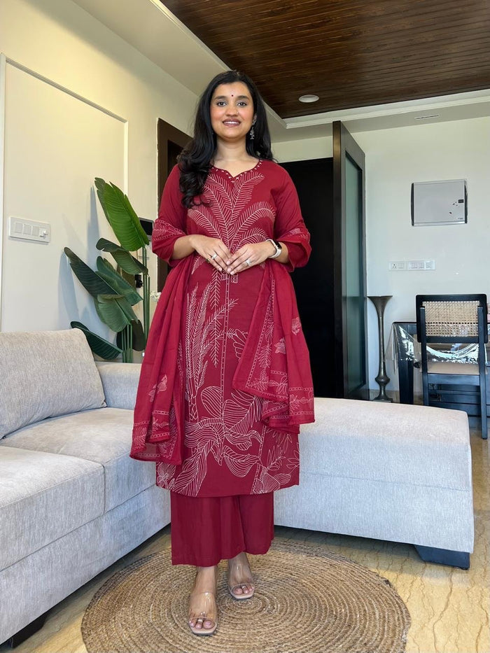 Sakshi Printed Pure Cotton Suit- Maroon