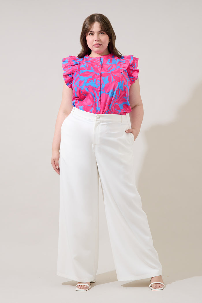 Sammi Button Down Ruffle Top Meira Floral Curve