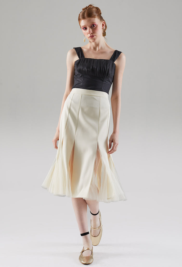 Semi-meshed Peekaboo Hem Midi Skirt