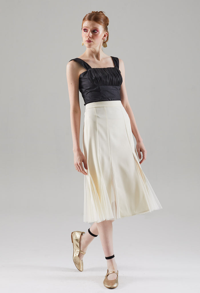 Semi-meshed Peekaboo Hem Midi Skirt
