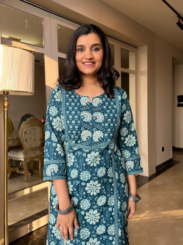 Shamma Premium Cotton Floral Suit- Blue