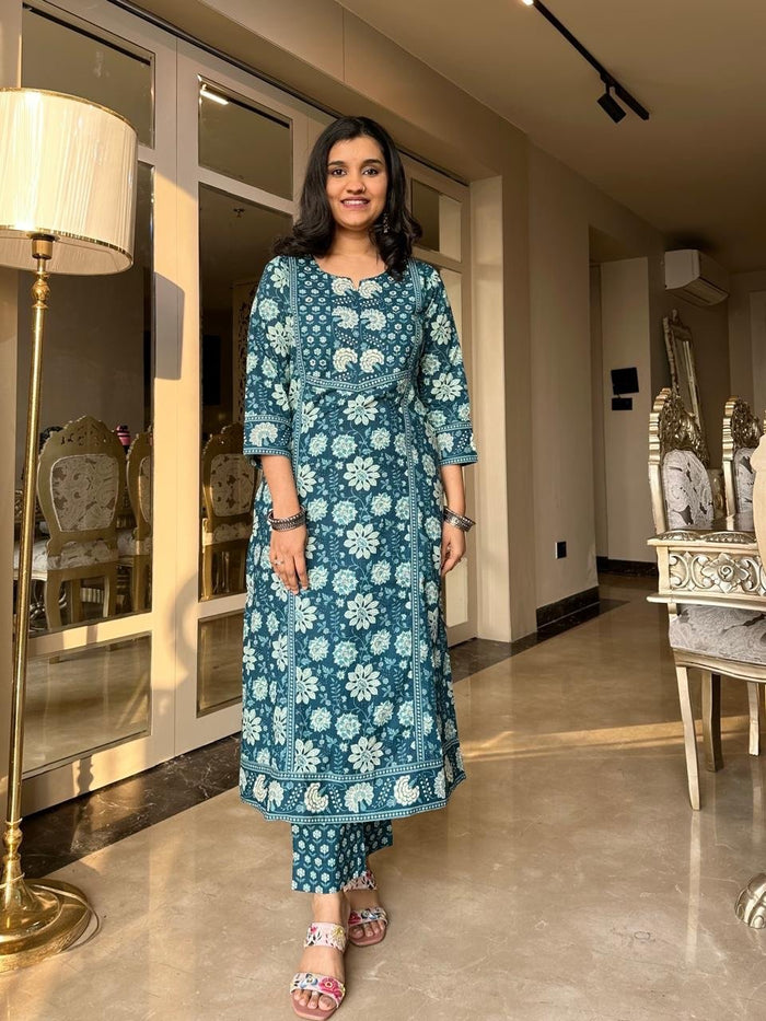 Shamma Premium Cotton Floral Suit- Blue