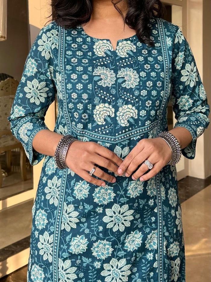 Shamma Premium Cotton Floral Suit- Blue