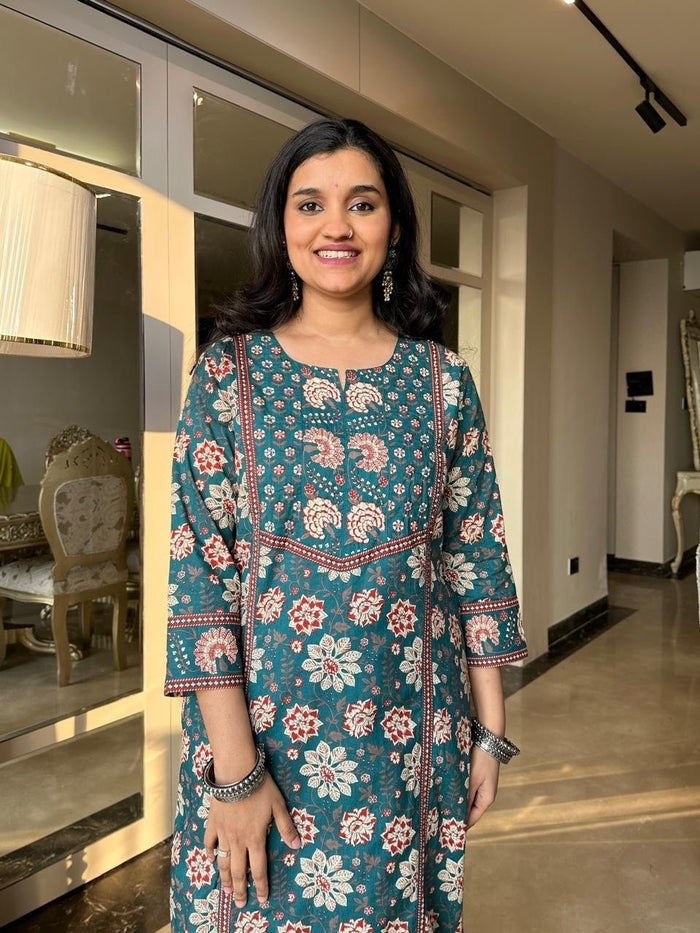 Shamma Premium Cotton Floral Suit- Green
