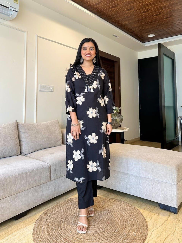 Shikha Black Floral Printed Set