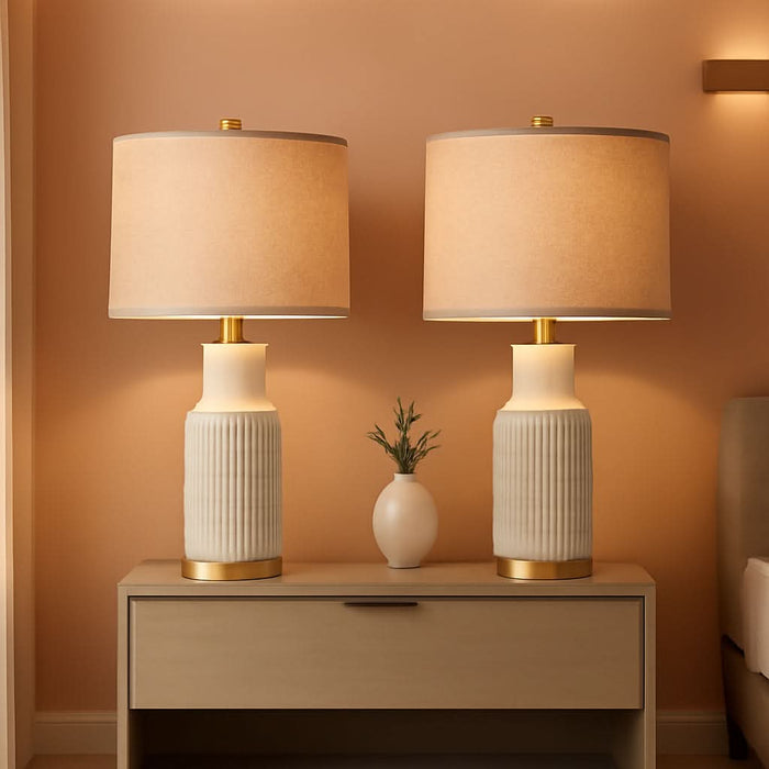 ShipItFurniture - 25-Inch White Washed Ceramic Contemporary Table Lamps