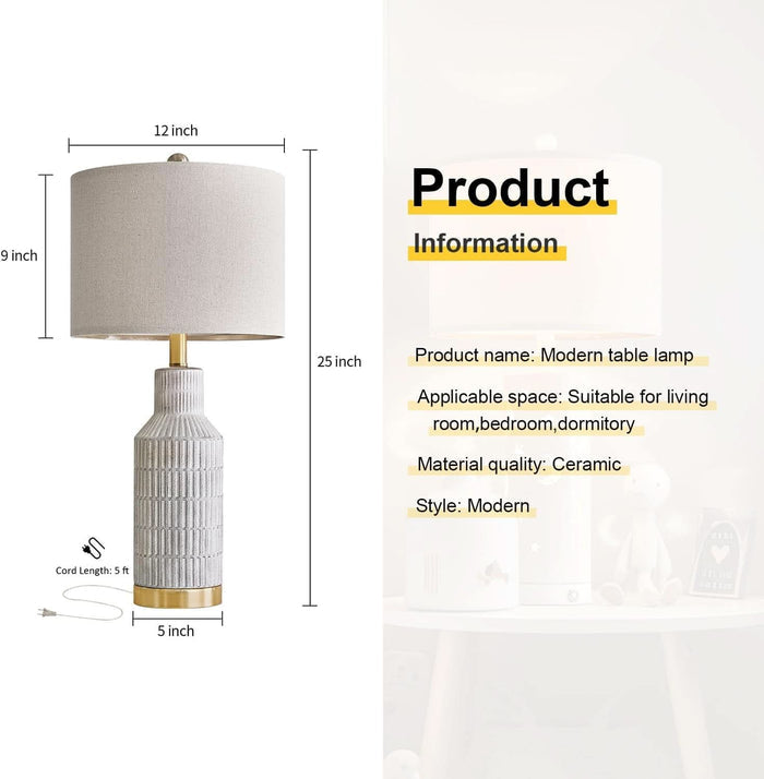ShipItFurniture - 25-Inch White Washed Ceramic Contemporary Table Lamps