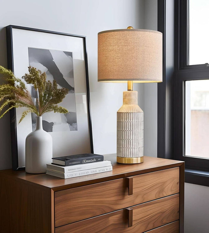 ShipItFurniture - 25-Inch White Washed Ceramic Contemporary Table Lamps