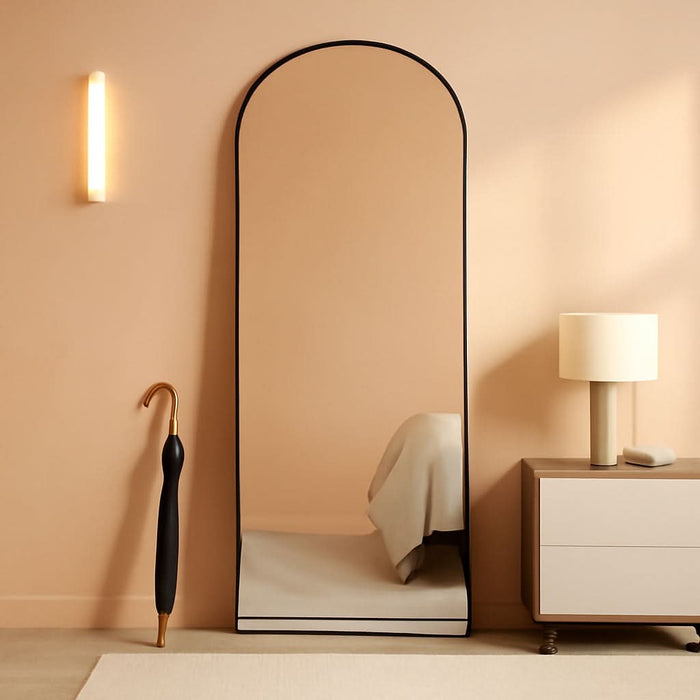 ShipItFurniture - 65x24Inch ExtraLarge Length Arched Floor Mirror Black