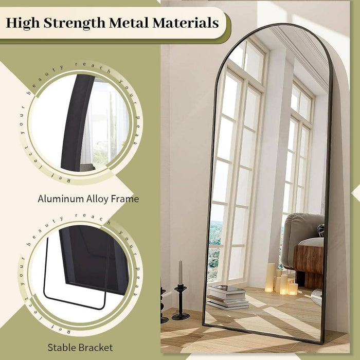 ShipItFurniture - 65x24Inch ExtraLarge Length Arched Floor Mirror Black