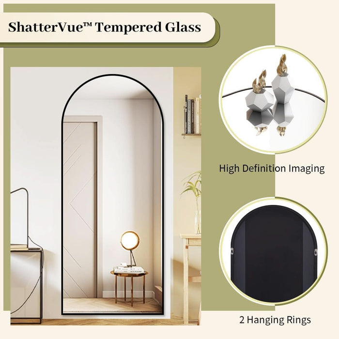 ShipItFurniture - 65x24Inch ExtraLarge Length Arched Floor Mirror Black