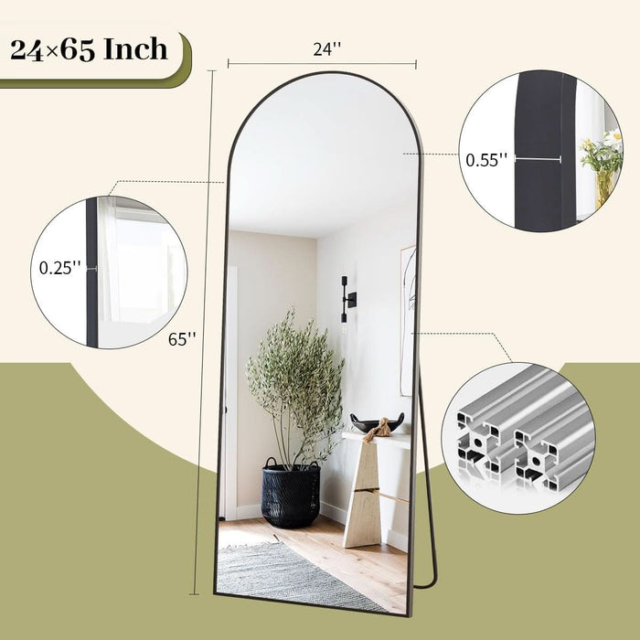ShipItFurniture - 65x24Inch ExtraLarge Length Arched Floor Mirror Black