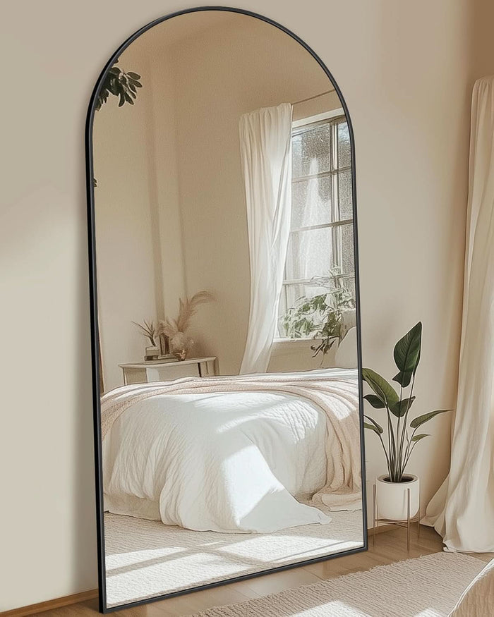 ShipItFurniture - Full Length Mirror With Stand 78x38 Inch Black Aluminum Frame