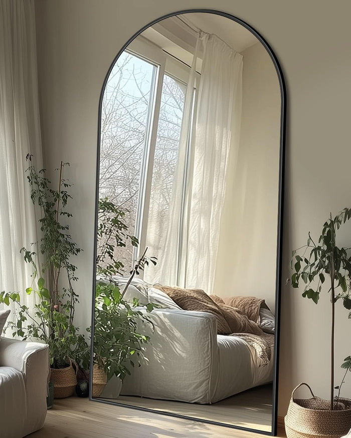 ShipItFurniture - Full Length Mirror With Stand 78x38 Inch Black Aluminum Frame