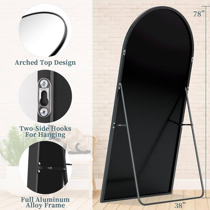 ShipItFurniture - Full Length Mirror With Stand 78x38 Inch Black Aluminum Frame