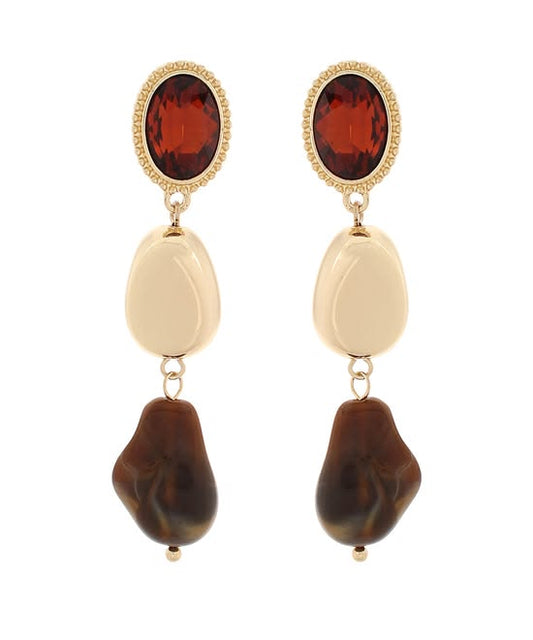 Sienna Sunset Glass & Faux Stone Triple Drop Statement Earrings