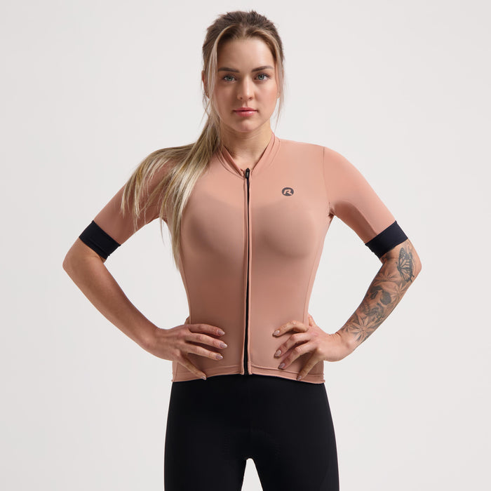 Rogelli Signature fietsshirt dames rose korte mouw gedragen voorkant.