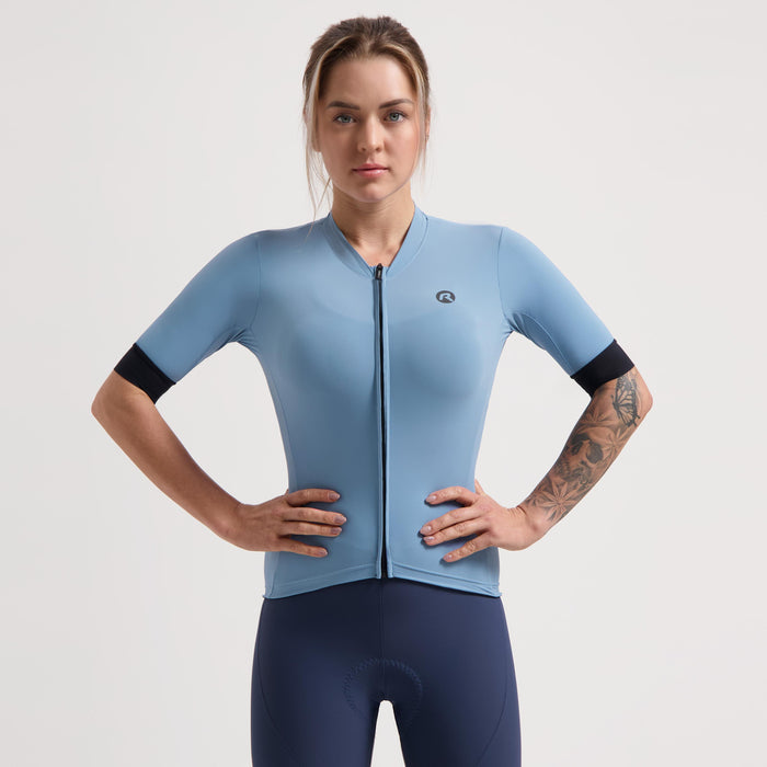 Rogelli Signature fietsshirt dames blauw korte mouw gedragen voorkant.