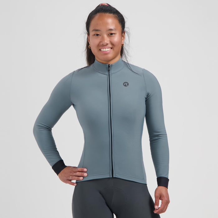 Rogelli Signature fietsshirt dames ardesia lange mouw gedragen voorkant.