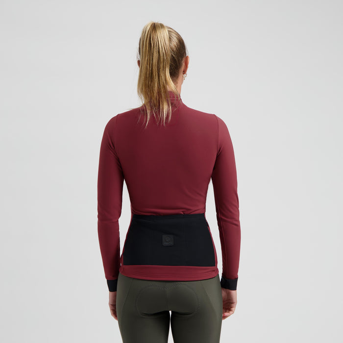 Rogelli Signature fietsshirt dames rood lange mouw gedragen achterkant.