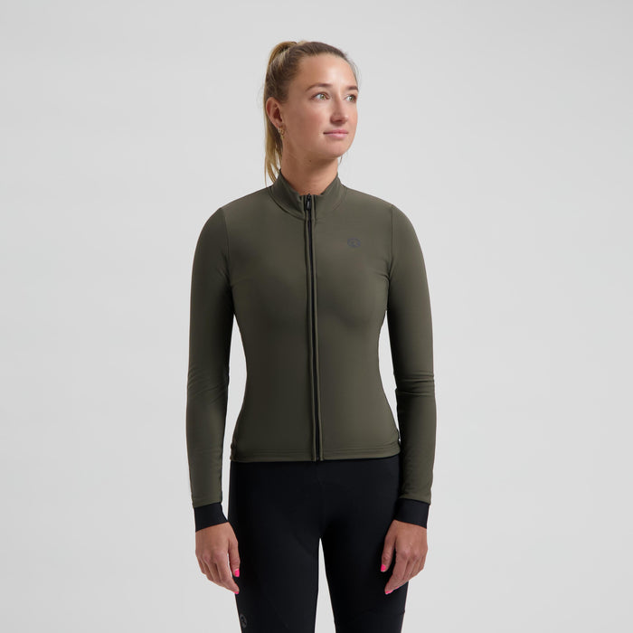 Rogelli Signature fietsshirt dames groen lange mouw gedragen voorkant.